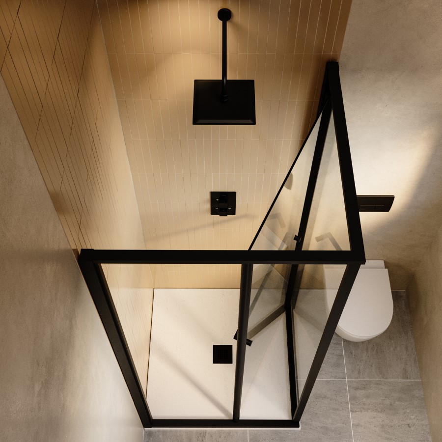 800x800mm Black In-Fold Sliding Shower Enclosure 6mm Glass - Apollo