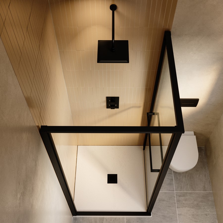 800x800mm Black In-Fold Sliding Shower Enclosure 6mm Glass - Apollo