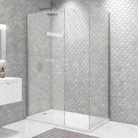 1400x900mm Frameless Wet Room Shower Screen Enclosure with Hinged Flipper Return Panel and Shower Tray - Corvus
