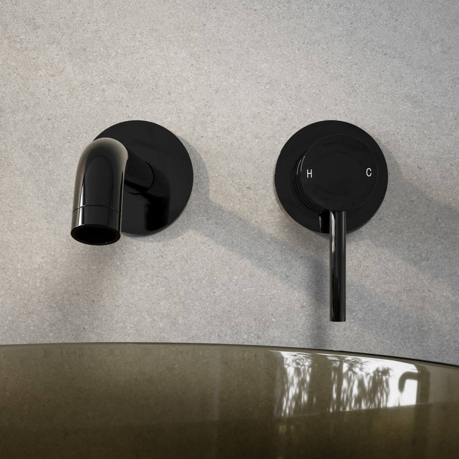 Black Chrome Wall Mounted Basin Mixer Tap - Arissa