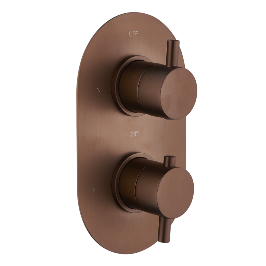 Brushed Bronze 2 Outlet Wall Mounted Thermostatic Mixer Shower Set with Hand Shower - Arissa
