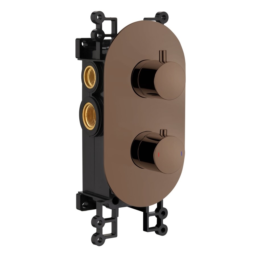 Brushed Bronze 2 Outlet Wall Mounted Thermostatic Mixer Shower Set with Hand Shower and Wall Bracket - Arissa