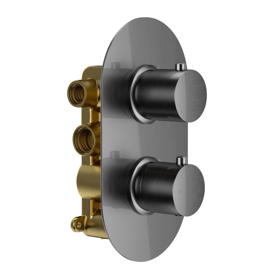 Gunmetal Grey 2 Outlet Wall Mounted Thermostatic Mixer Shower Set with Hand Shower - Arissa