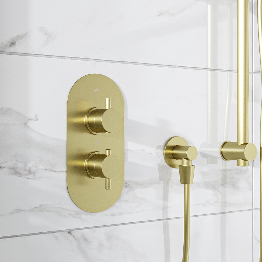 ONLY OPENED - Brushed Brass 1 Outlet Concealed Thermostatic Shower Valve with Dual Control - Arissa