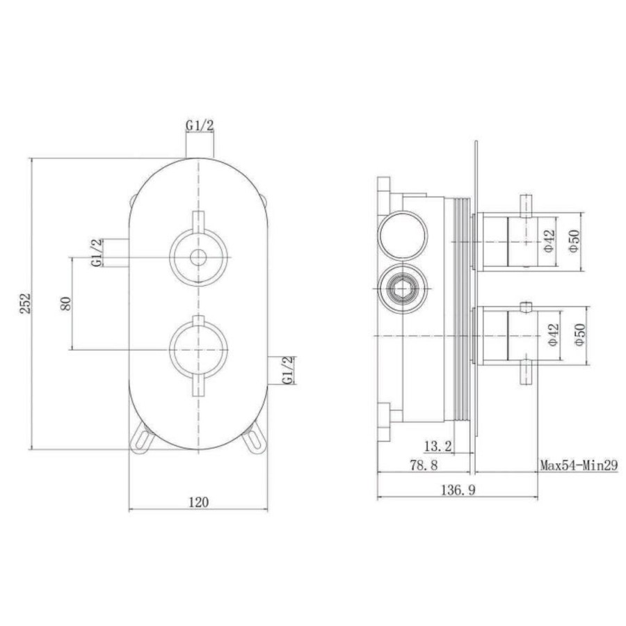 Brushed Brass 2 Outlet Wall Mounted Thermostatic Mixer Shower Set with Hand Shower and Slide Rail Kit - Arissa