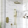 Brushed Brass 2 Outlet Wall Mounted Thermostatic Mixer Shower Set with Hand Shower and Slide Rail Kit - Arissa
