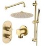Brushed Brass 2 Outlet Wall Mounted Thermostatic Mixer Shower Set with Hand Shower and Slide Rail Kit - Arissa