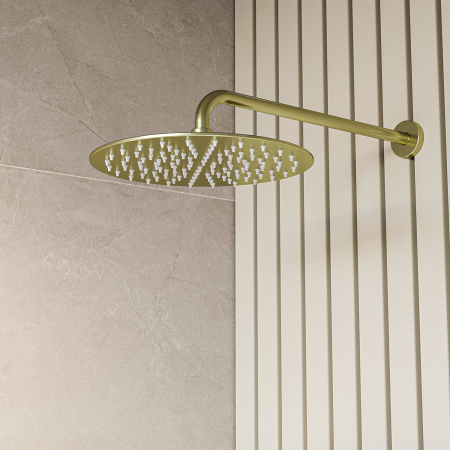 Brushed Brass 2 Outlet Wall Mounted Thermostatic Mixer Shower Set with Hand Shower and Slide Rail Kit - Arissa