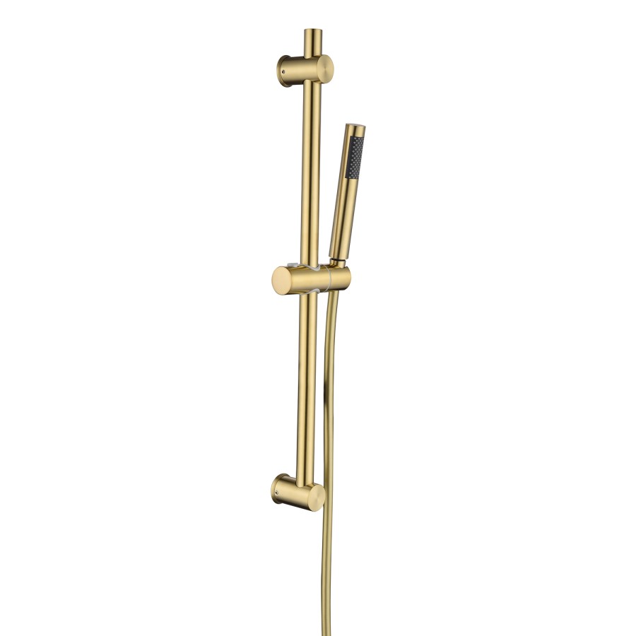 Brushed Brass 2 Outlet Wall Mounted Thermostatic Mixer Shower Set with Hand Shower and Slide Rail Kit - Arissa
