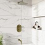 Brushed Brass 2 Outlet Thermostatic Bath Mixer Shower Set With 250mm Wall Mounted Shower Head and Bath Filler Spout - Arissa