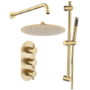 Brushed Brass 2 Outlet Wall Mounted Thermostatic Mixer Shower Set with Hand Shower and Diverter Controls - Arissa