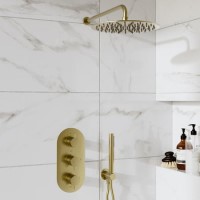 Brushed Brass 2 Outlet Wall Mounted Thermostatic Mixer Shower Set With Hand Shower - Arissa