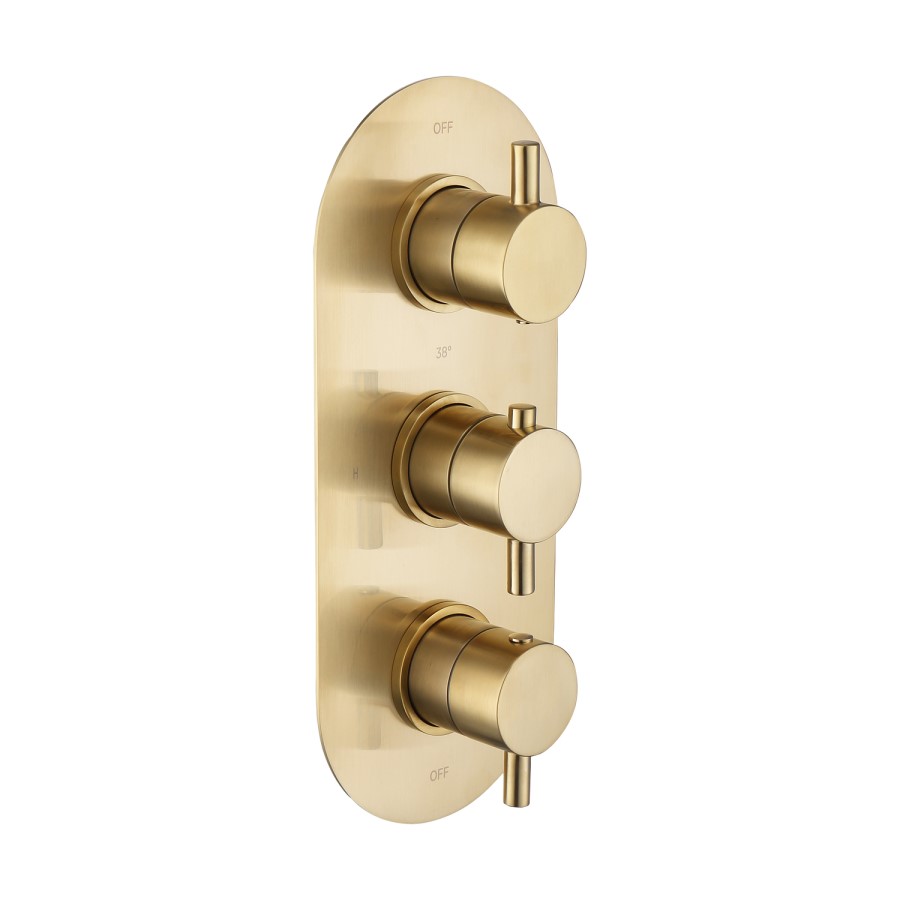 Brushed Brass 2 Outlet Wall Mounted Thermostatic Mixer Shower Set With Hand Shower - Arissa