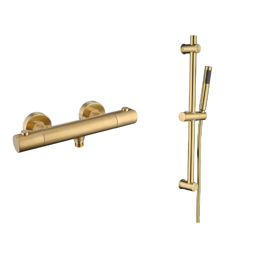 ONLY OPENED - Brushed Brass Thermostatic Mixer Shower with Slider Riser Rail Kit - Arissa