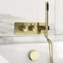 Brushed Brass 2 Outlet Thermostatic Mixer Shower Set with Overflow Bath Filler and Integrated Hand Shower - Arissa