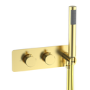Brushed Brass 2 Outlet Thermostatic Mixer Shower Set with Overflow Bath Filler and Integrated Hand Shower - Arissa
