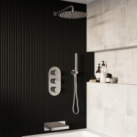 Chrome 3 Outlet Wall Mounted Thermostatic Mixer Shower Set With Hand Shower and Waterfall Bath Filler Spout - Arissa