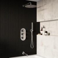 Chrome 3 Outlet Wall Mounted Thermostatic Mixer Shower Set With Hand Shower and Pencil Bath Filler Spout - Arissa
