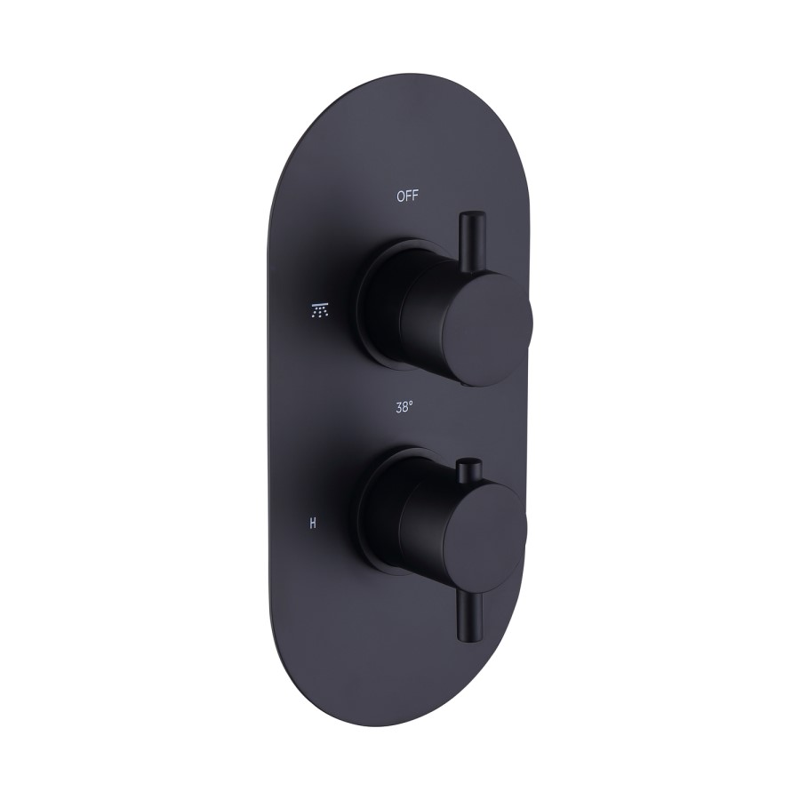 Black 2 Outlet Thermostatic Bath Mixer Shower Set With Hand Shower and Bath Filler Spout - Arissa