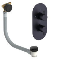 Matt Black 1 Outlet Concealed Thermostatic Duel Control Shower Valve And Overflow Bath Filler - Arissa