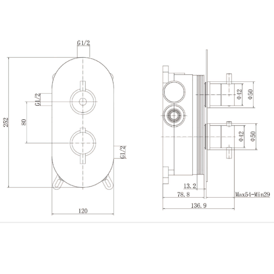 Matt Black 1 Outlet Concealed Thermostatic Duel Control Shower Valve And Overflow Bath Filler - Arissa