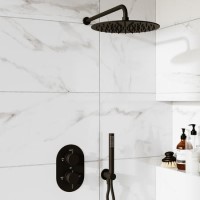 Black 2 Outlet Wall Mounted Thermostatic Mixer Shower Set with Hand Shower & Wall Bracket - Arissa