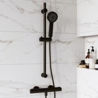 Black Thermostatic Round Bar Mixer Shower Set with Slide Rail Kit - Arissa