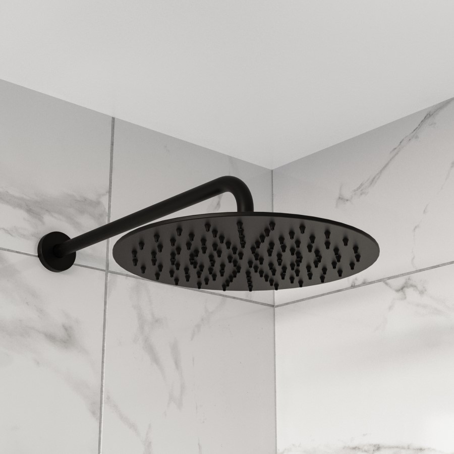 Black 2 Outlet Thermostatic Mixer Shower Set With 250mm Wall Mounted Shower Head and Hand Shower - Arissa