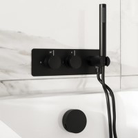 Black 2 Outlet Thermostatic Mixer Shower Set with Overflow Bath Filler and Integrated Hand Shower - Arissa
