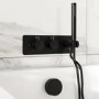 Black 2 Outlet Thermostatic Mixer Shower Set with Overflow Bath Filler and Integrated Hand Shower - Arissa
