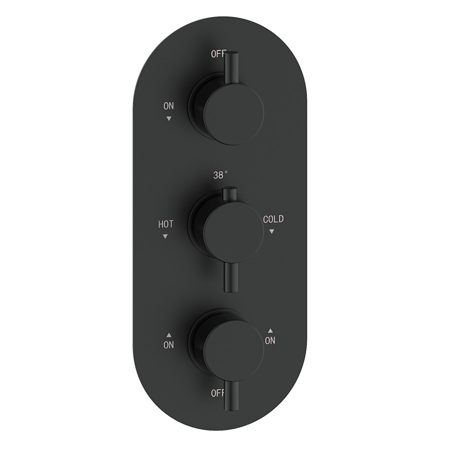Black 3 Outlet Wall Mounted Thermostatic Mixer Shower Set With Hand Shower and Bath Filler Spout - Arissa