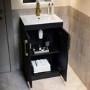 500mm Black Freestanding Cloakroom Vanity Unit with Basin and Brass Handles - Ashford