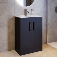 600mm Black Freestanding Vanity Unit with Basin and Chrome Handles - Ashford