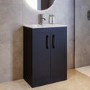 600mm Black Freestanding Vanity Unit with Basin and Brass Handles - Ashford