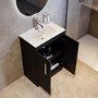 600mm Black Freestanding Vanity Unit with Basin and Brass Handles - Ashford