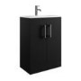 600mm Black Freestanding Vanity Unit with Basin and Brass Handles - Ashford