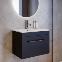 600mm Black Wall Hung Vanity Unit with Basin and Chrome Handle - Ashford