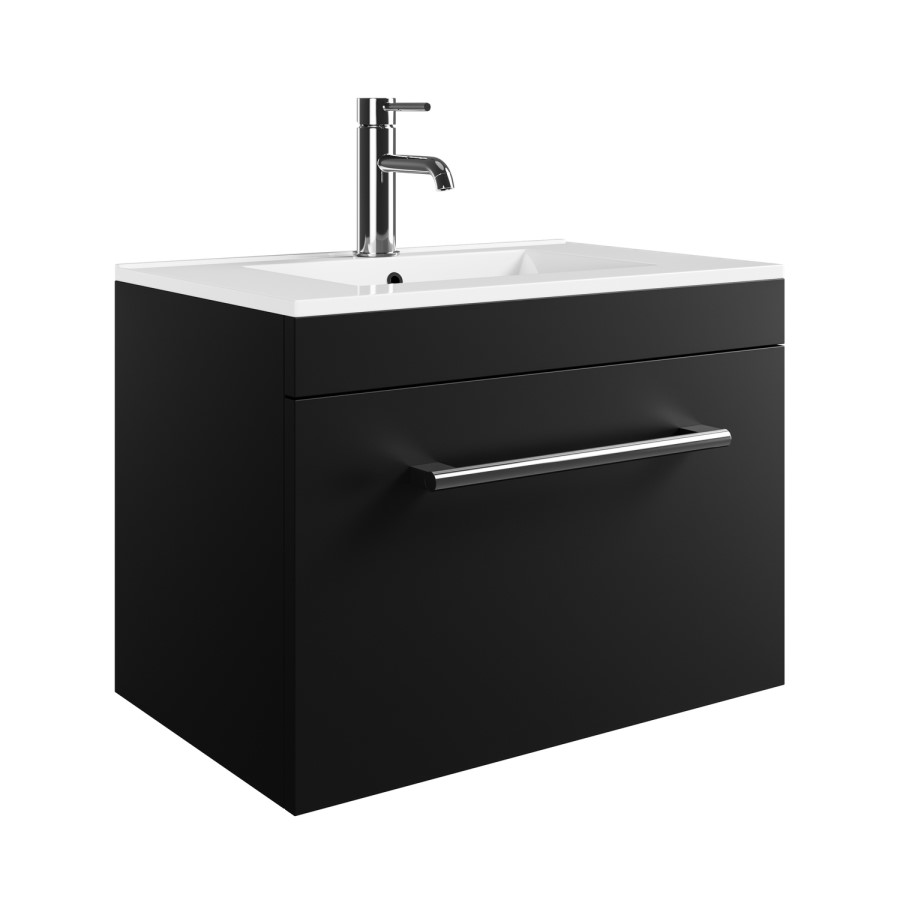 600mm Black Wall Hung Vanity Unit with Basin and Chrome Handle - Ashford