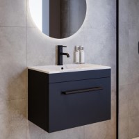 600mm Black Wall Hung Vanity Unit with Basin and Black Handle - Ashford