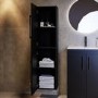 Double Door Black Wall Mounted Tall Bathroom Cabinet with Chrome Handles 350 x 1400mm - Ashford