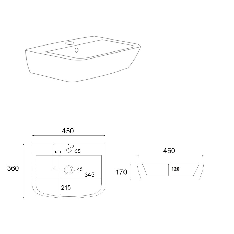 450mm Full Pedestal Cloakroom Basin with 1 Tap Hole - Atlanta