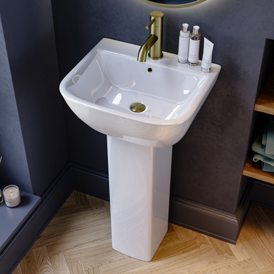 450mm Full Pedestal Cloakroom Basin with 1 Tap Hole - Atlanta