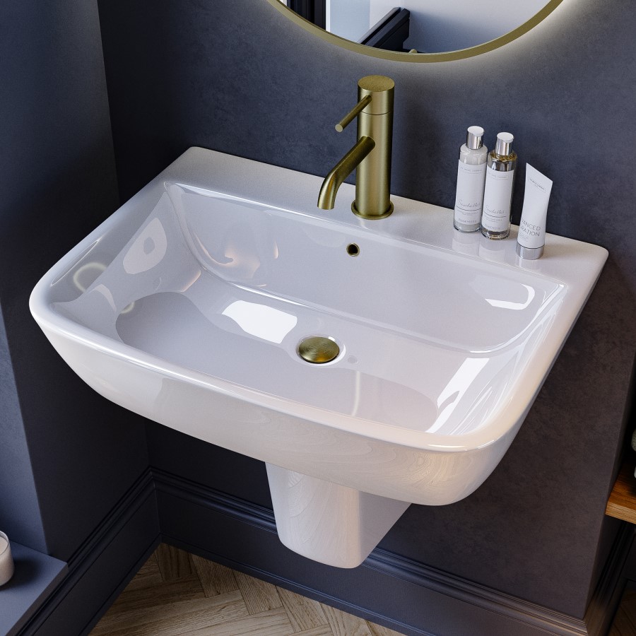 600mm Semi Pedestal Basin with 1 Tap Hole - Atlanta