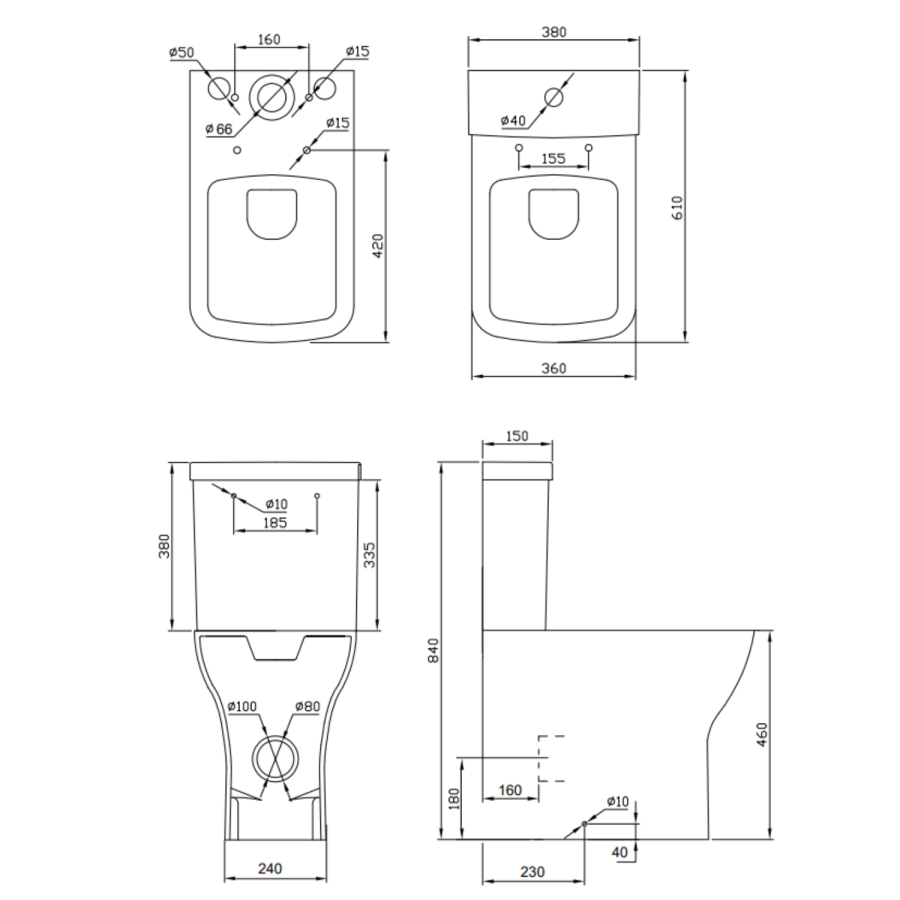 Close Coupled Rimless Closed Back Comfort Height Toilet with Soft Close Seat - Austin