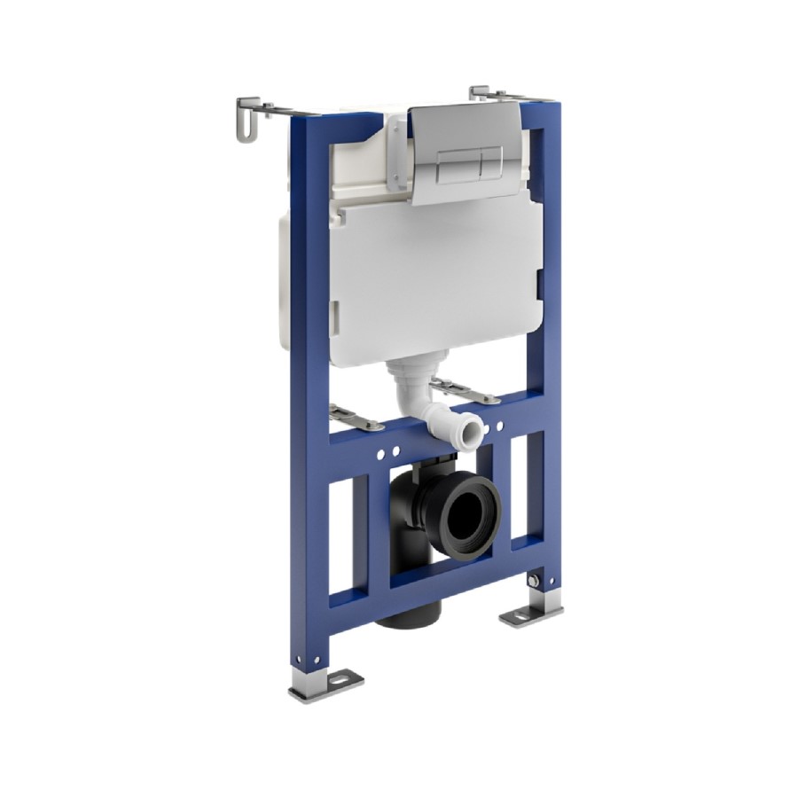 Wall Hung Rimless Toilet with Soft Close Seat, Chrome Pneumatic Flush Plate, 820mm Frame & Cistern – Roma