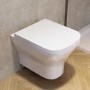 Wall Hung Rimless Toilet with Soft Close Seat, White Glass Pneumatic Flush Plate, 820mm Frame & Cistern - Austin
