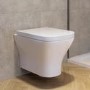 Wall Hung Rimless Toilet with Soft Close Seat, White Glass Pneumatic Flush Plate, 820mm Frame & Cistern - Austin