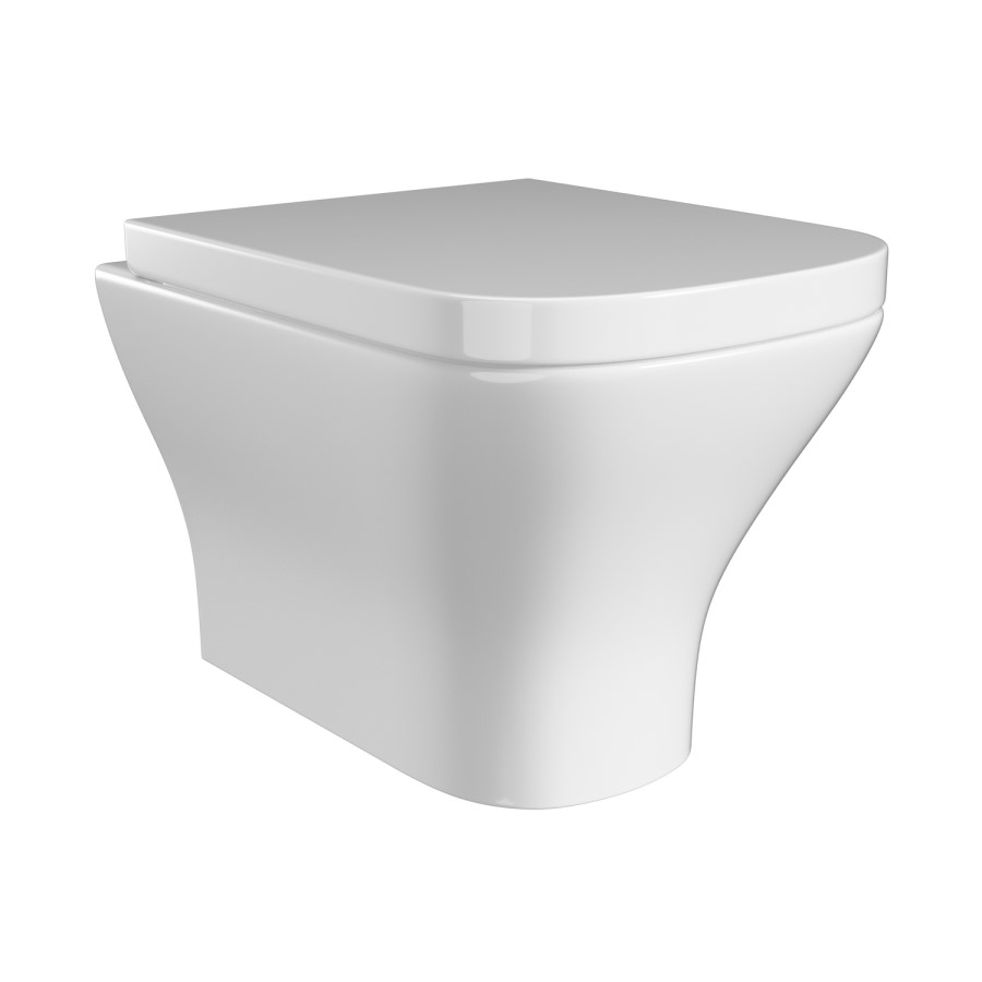 Wall Hung Rimless Toilet with Soft Close Seat, Gunmetal Grey Pneumatic Flush Plate, 820mm Frame & Cistern - Austin