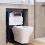 Wall Hung Rimless Toilet with Soft Close Seat, Brushed Bronze Pneumatic Flush Plate, 820mm Frame & Cistern - Austin