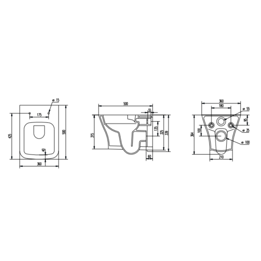Wall Hung Rimless Toilet with Soft Close Seat, Brushed Bronze Pneumatic Flush Plate, 820mm Frame & Cistern - Austin